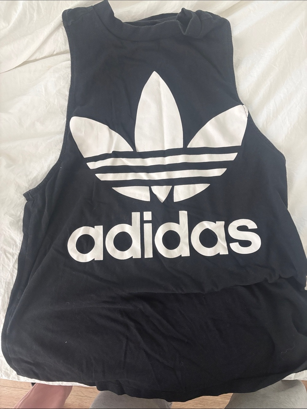 adidas Black Muscle Tank with White Trefoil Logo